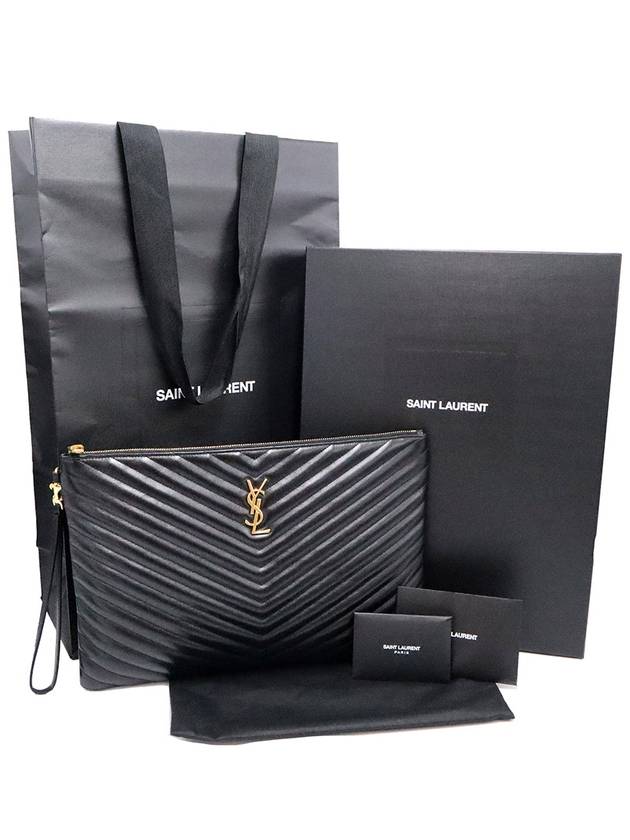 Women s Saint Laurent 440222 Black Matelasse Monogram Document Holder Strap Clutch gt Pouch Gangbuk used luxury goods - SAINT LAURENT - BALAAN 3