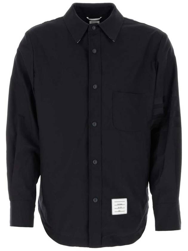 4 Bar Stripe Plain Weaving Wool Long Sleeve Shirt Navy - THOM BROWNE - BALAAN 2