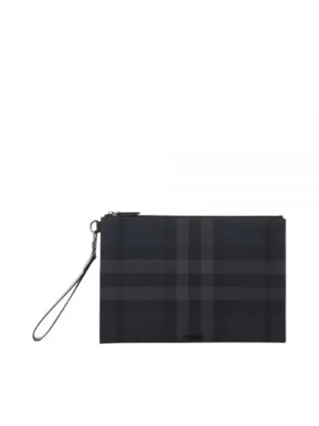 Check Large Zip Pouch Clutch Bag Charcoal - BURBERRY - BALAAN 2