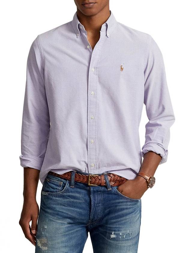 Embroidered Pony Logo Oxford Long Sleeve Shirt Thistle - POLO RALPH LAUREN - BALAAN 2