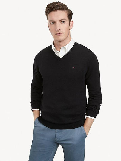 V-Neck Embroidered Knit Top Black - TOMMY HILFIGER - BALAAN 2