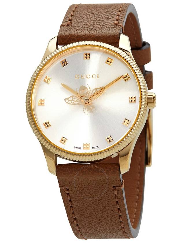 Women's G Timeless Leather Quartz 29mm Watch Brown - GUCCI - BALAAN 2