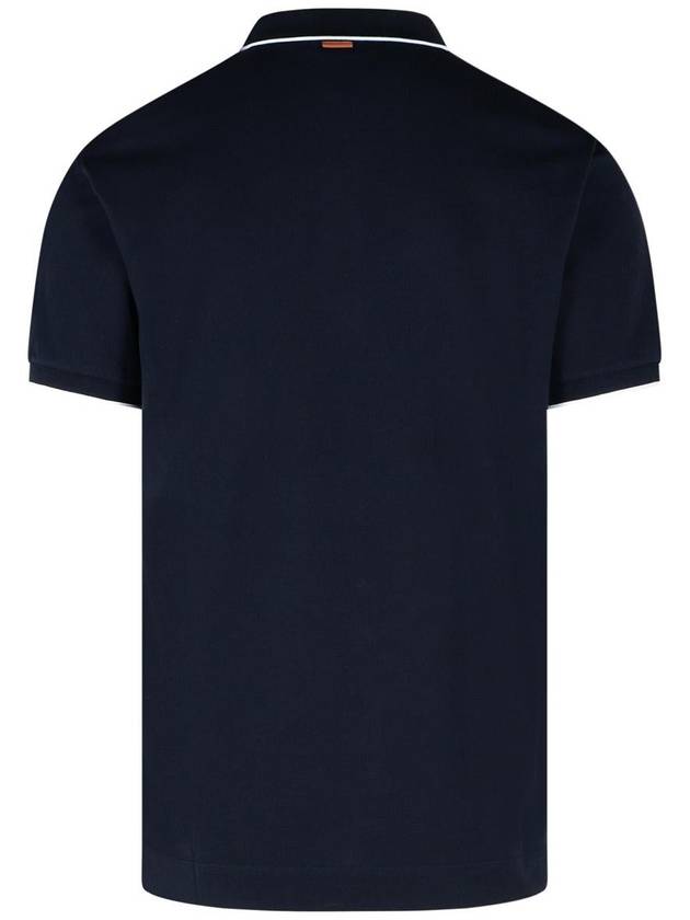 Zegna Polo Shirt In Blue Cotton - ERMENEGILDO ZEGNA - BALAAN 3