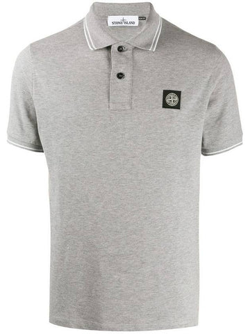 Men's Two Line Wappen Patch Cotton Short Sleeve Polo Shirt Grey - STONE ISLAND - BALAAN 1