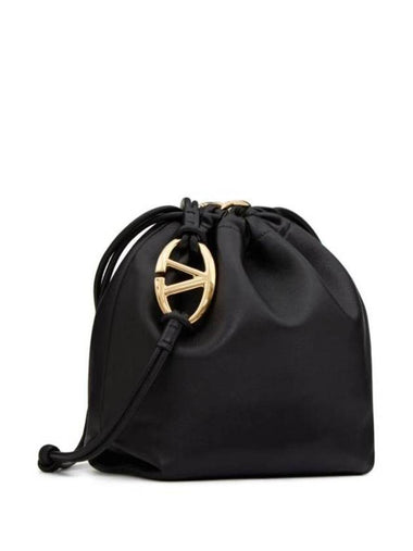 V Logo Signature Drawstring Pouf Shoulder Bag Black - VALENTINO - BALAAN 1