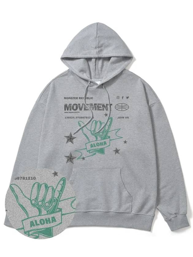 Aloha Jade Green Overfit Hoodie Gray - MONSTER REPUBLIC - BALAAN 2