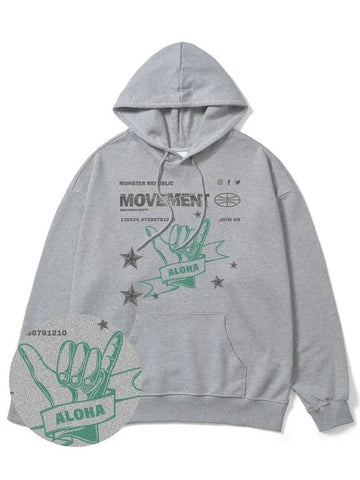 Aloha Jade Green Overfit Hoodie Grey - MONSTER REPUBLIC - BALAAN 1