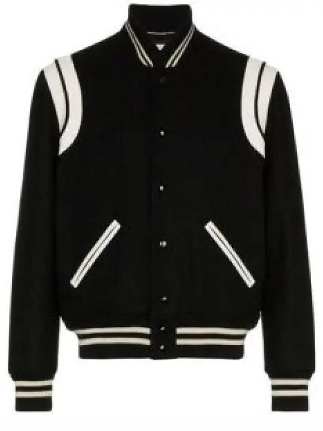 Teddy Bomber Jacket in Wool Black White - SAINT LAURENT - BALAAN 2