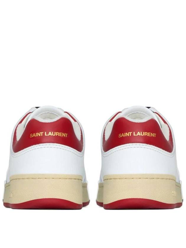 Crack Lace Up Calf Leather Low Top Sneakers White Red - SAINT LAURENT - BALAAN 4