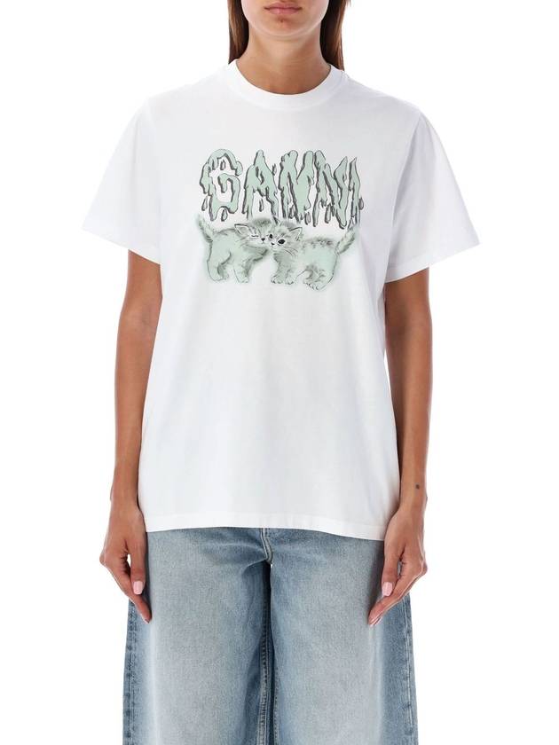 Logo Print Short Sleeve T-Shirt White - GANNI - BALAAN 2