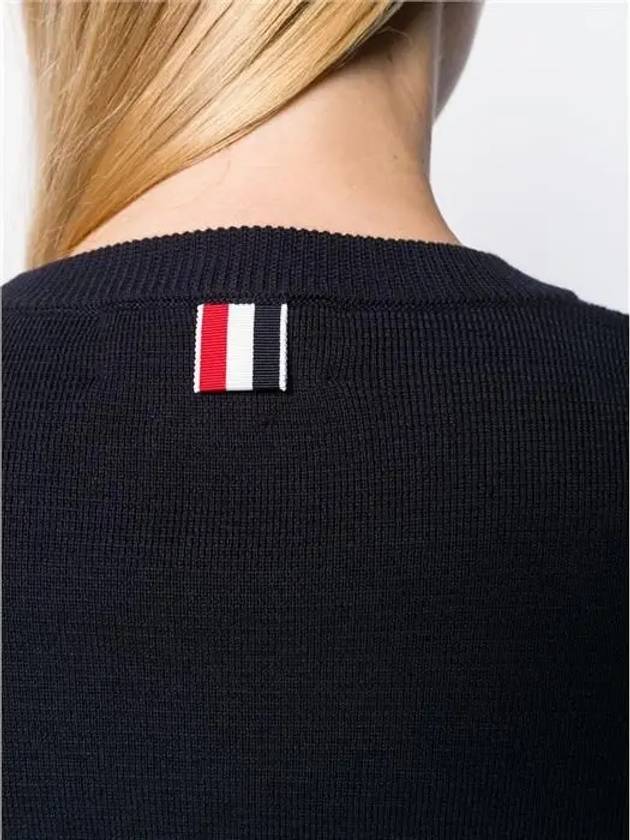 Milano Stitch Crewneck 4-Bar Cotton Crepe Knit Top Navy - THOM BROWNE - BALAAN 6