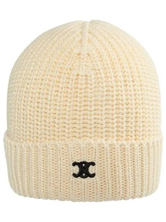 Triomphe Logo Cotton Beanie Ivory - CELINE - BALAAN 2