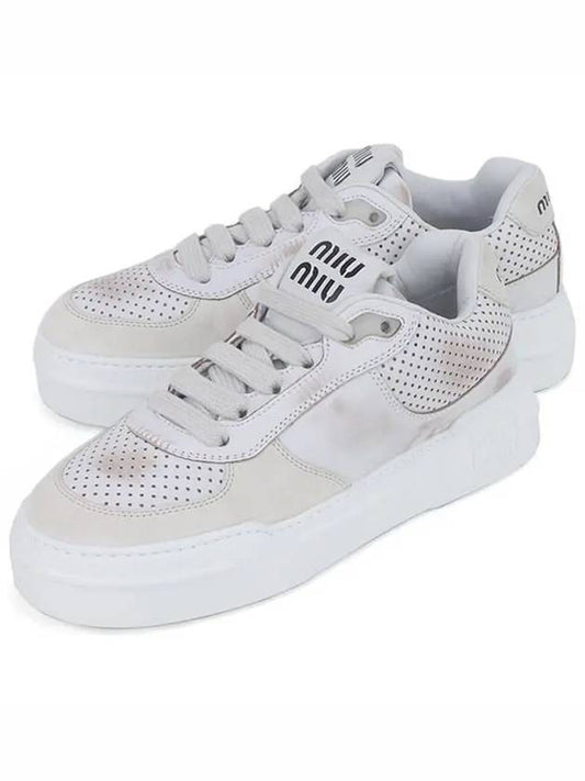 Bleached Leather Suede Low Top Sneakers White - MIU MIU - BALAAN 2