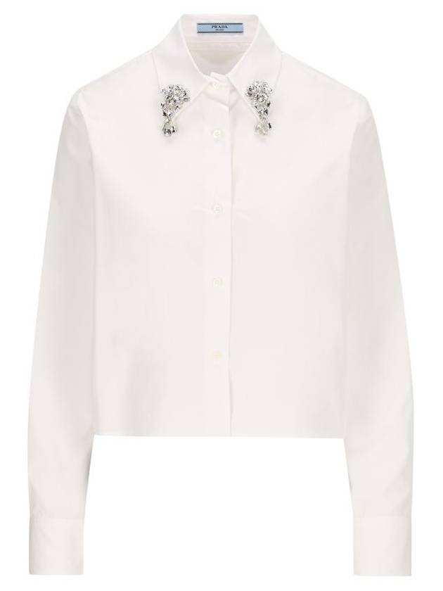 Embroidered Poplin Shirt White - PRADA - BALAAN 1