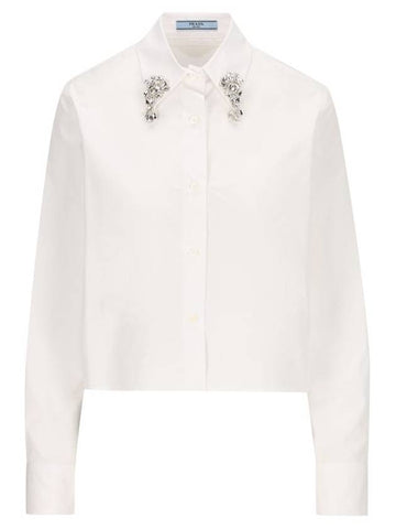 Embroidered Poplin Shirt White - PRADA - BALAAN 1