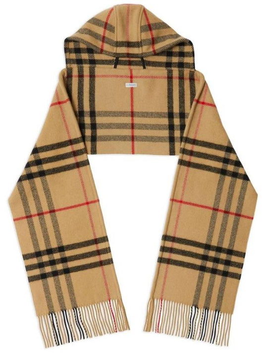 Check Wool Cashmere Hooded Scarf Beige - BURBERRY - BALAAN 1