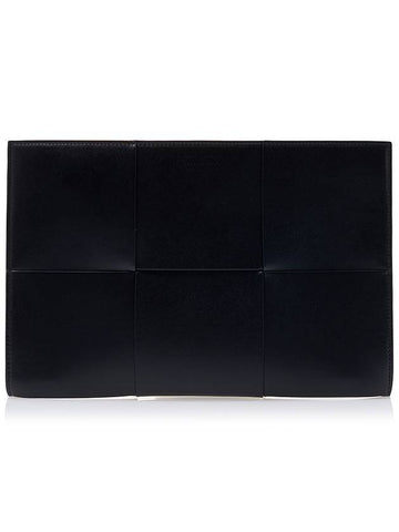 Maxi Intrecciato Leather Clutch Bag Black - BOTTEGA VENETA - BALAAN 1