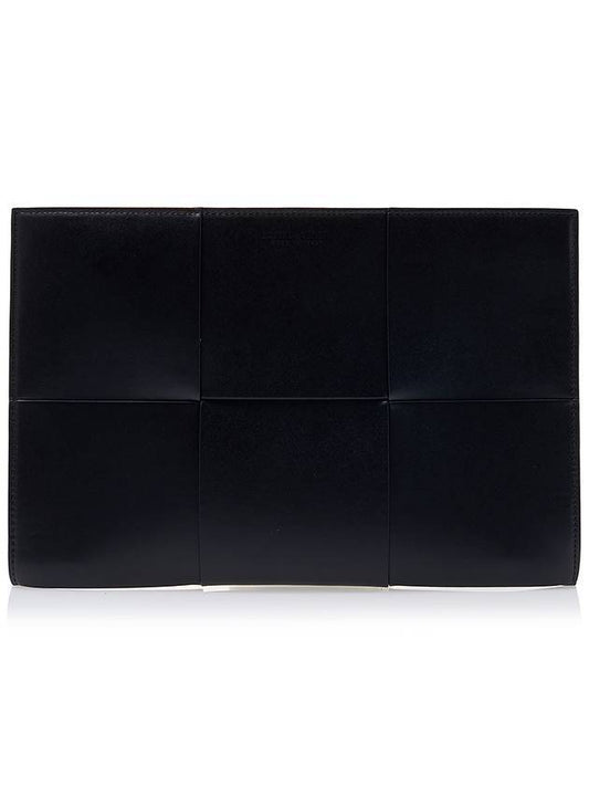 Maxi Intrecciato Leather Clutch Bag Black - BOTTEGA VENETA - BALAAN 1