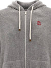 Cashmere English Rib Knit Hooded Cardigan Light Gray - BRUNELLO CUCINELLI - BALAAN 4