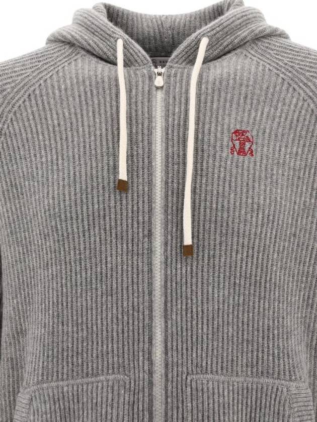 Rib Knit Cashmere Zip-Up Hoodie Light Grey - BRUNELLO CUCINELLI - BALAAN 4