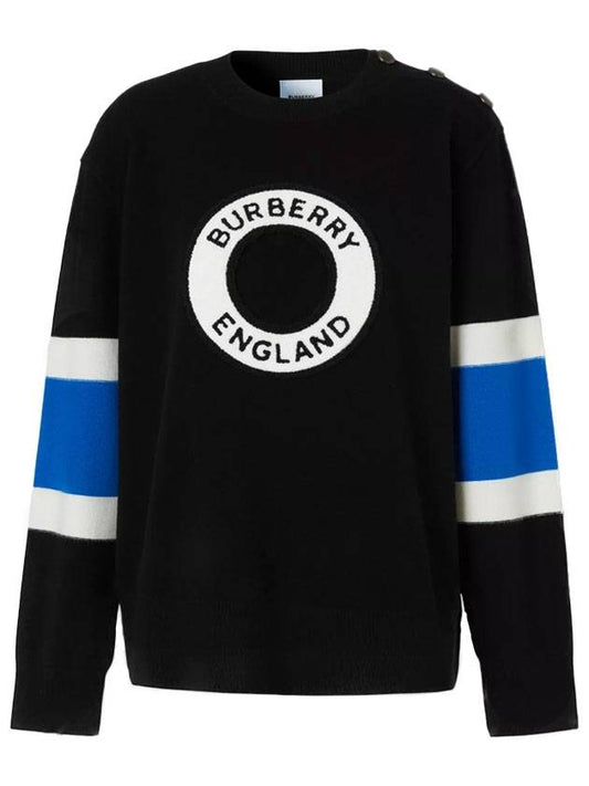 Men's Logo Graphic Applique Wool Cashmere Knit Top Black - BURBERRY - BALAAN.