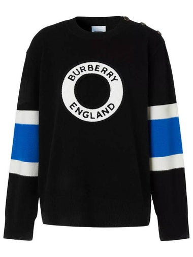 Men's Logo Graphic Applique Wool Cashmere Knit Top Black - BURBERRY - BALAAN 1