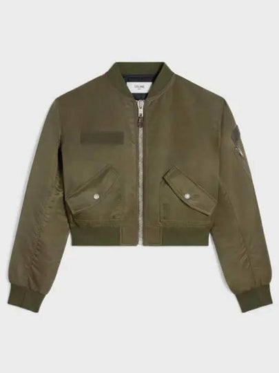 Nylon Twill Cropped Bomber Jacket Military Green - CELINE - BALAAN 2