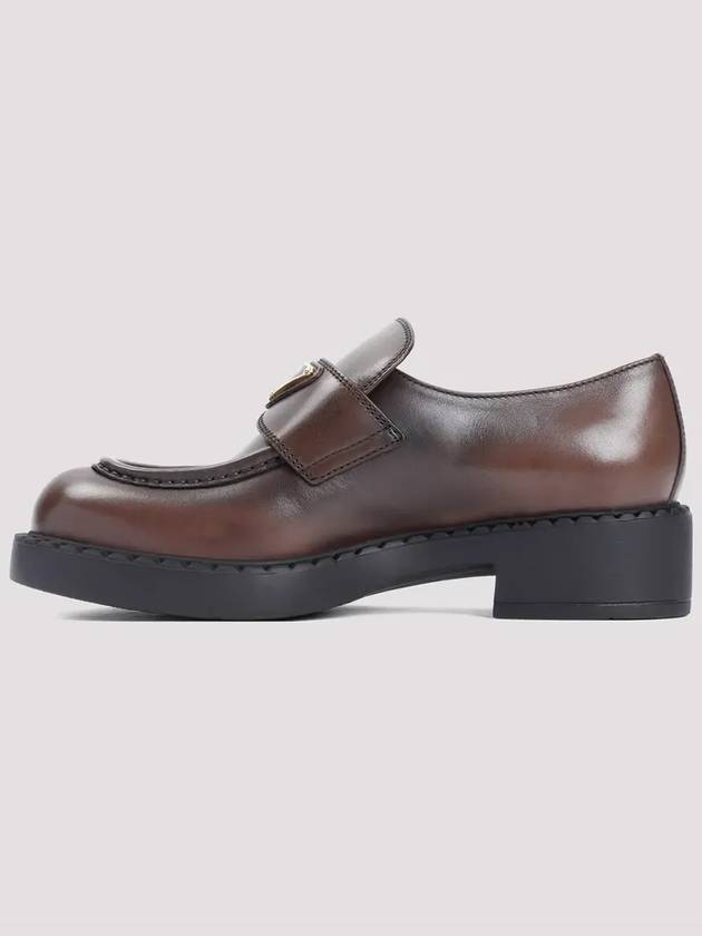 Triangle Logo Leather Loafers Chocolate - PRADA - BALAAN 3