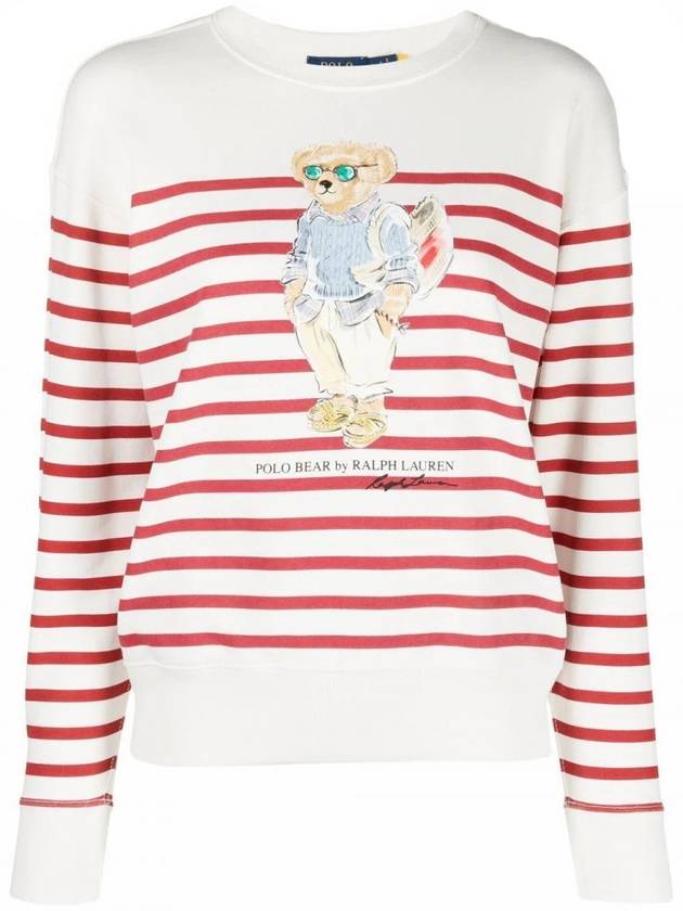 Women's Bear Stripe Sweatshirt White Red - POLO RALPH LAUREN - BALAAN 1