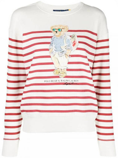 Women's Bear Stripe Sweatshirt White Red - POLO RALPH LAUREN - BALAAN 1