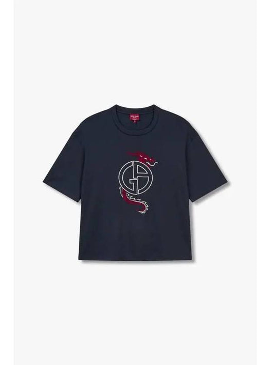 Men s Dragon Logo Embroidered T Shirt Navy - GIORGIO ARMANI - BALAAN 1