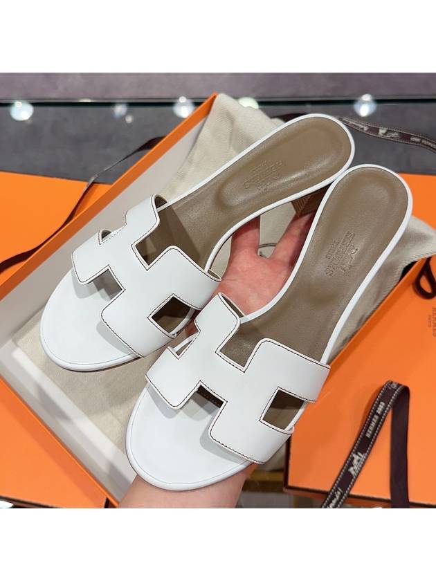 Oasis Calfskin Slipper Heels Blanc - HERMES - BALAAN 3