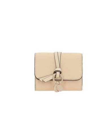 Alphabet Grain Leather Flap Small Half Wallet Beige - CHLOE - BALAAN 1