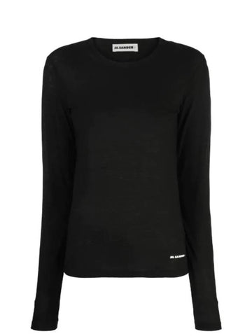 Crew Neck Cotton Long Sleeve T-Shirt Black - JIL SANDER - BALAAN 1