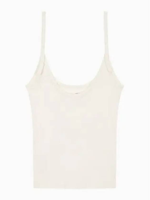 Jeans Button Strap Rib Knit Sleeveless Ivory - CALVIN KLEIN - BALAAN 1