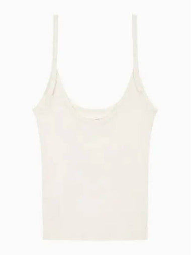 Jeans Button Strap Rib Knit Sleeveless Ivory - CALVIN KLEIN - BALAAN 1