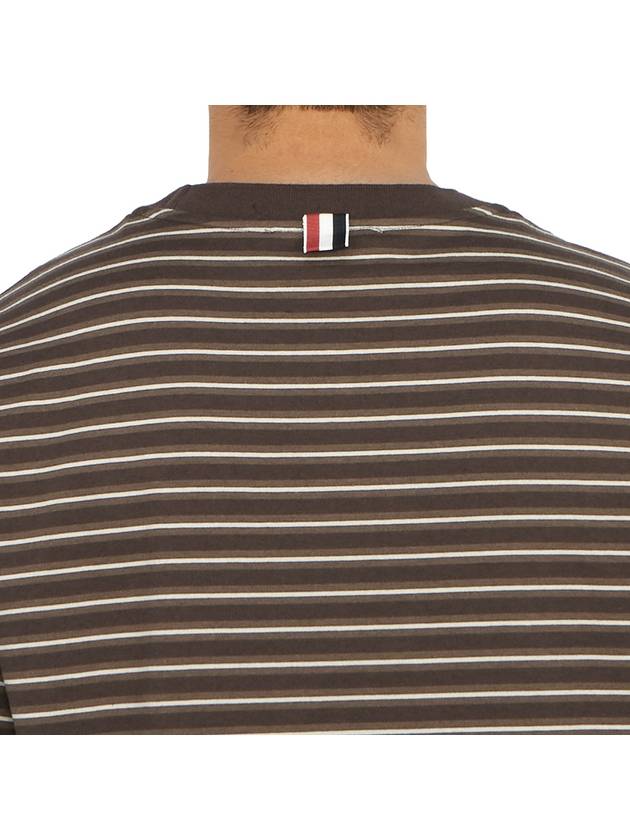 Men's Striped Cotton Short Sleeve T-Shirt Brown - THOM BROWNE - BALAAN 8