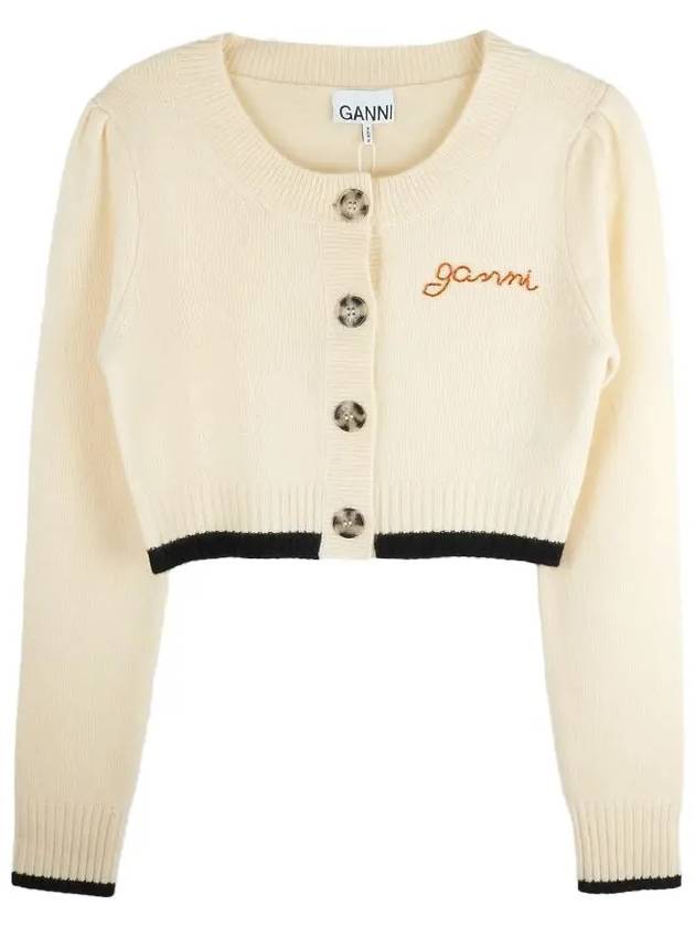 Women's Wool Cashmere Crop Cardigan Ivory - GANNI - BALAAN 2