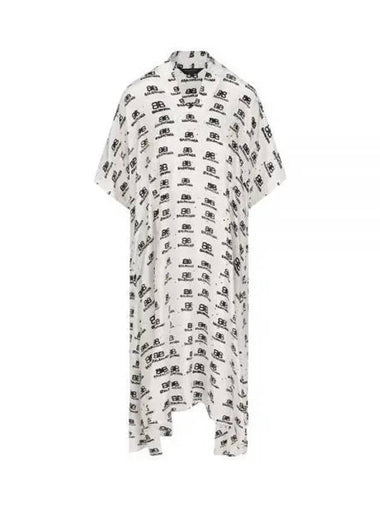 All over hand drone BB silk dress white 725717 TNLA2 - BALENCIAGA - BALAAN 1