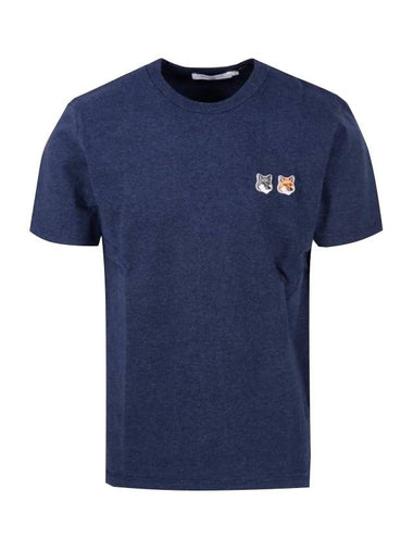 Double Fox Head Patch Classic T-Shirt Navy Melange - MAISON KITSUNE - BALAAN 1