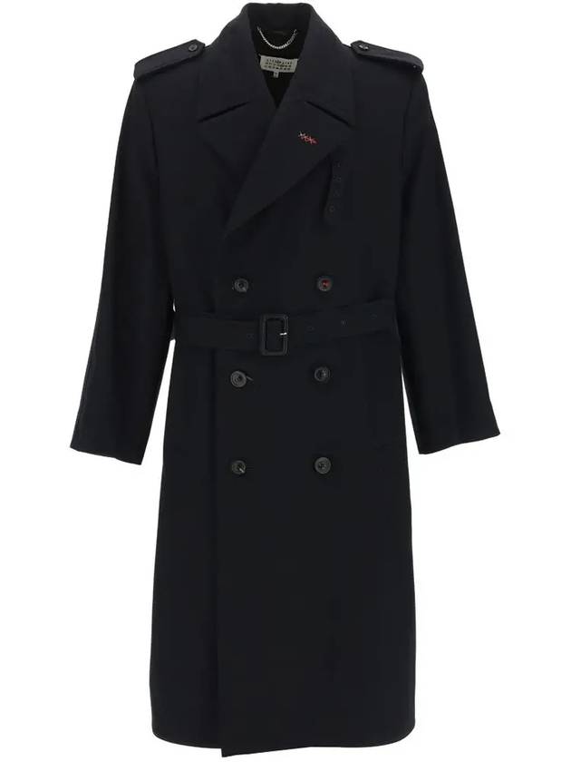 Men's Wool Belted Trench Coat Navy - MAISON MARGIELA - BALAAN 3