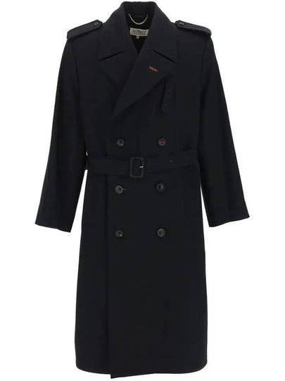 Men's Wool Belted Trench Coat Navy - MAISON MARGIELA - BALAAN 2