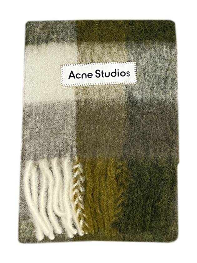 Acne Logo Patch Mohair Check Scarf Muffler Taupe Green Black CA0084 DID - ACNE STUDIOS - BALAAN 1