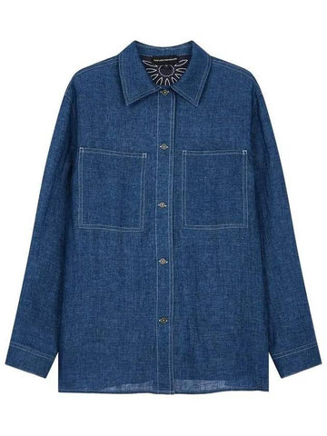 Women s Square Pocket Linen Shirt Blue 271600 - EMPORIO ARMANI - BALAAN 1