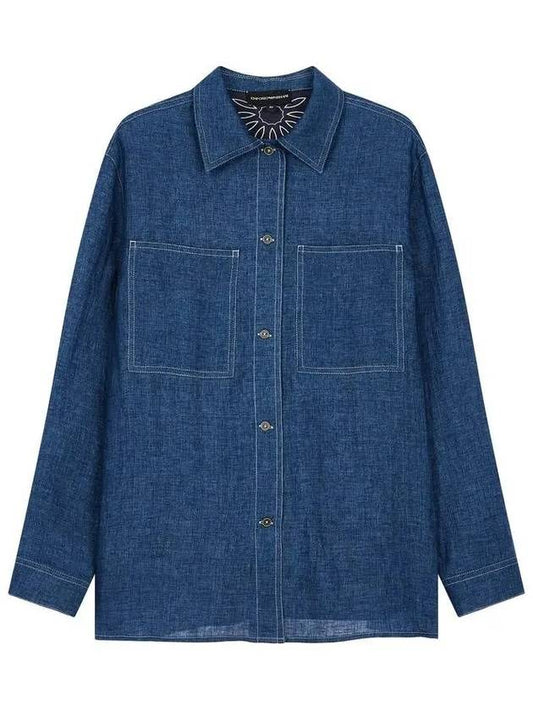 Women s Square Pocket Linen Shirt Blue 271600 - EMPORIO ARMANI - BALAAN 1