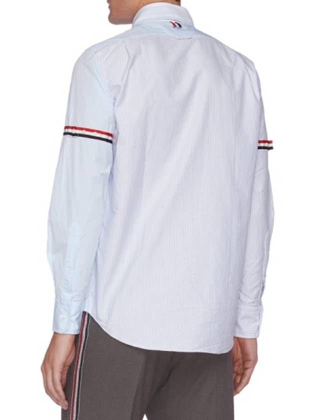 Men's Poplin Grosgrain Armband Striped Long Sleeve Shirt Blue - THOM BROWNE - BALAAN.