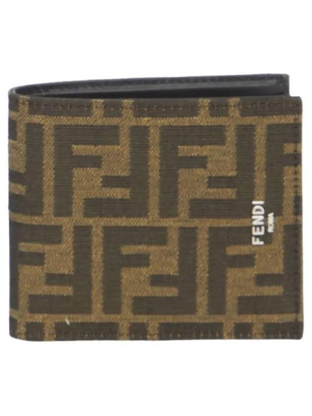 FF Fabric Leather Bifold Wallet Brown - FENDI - BALAAN 1