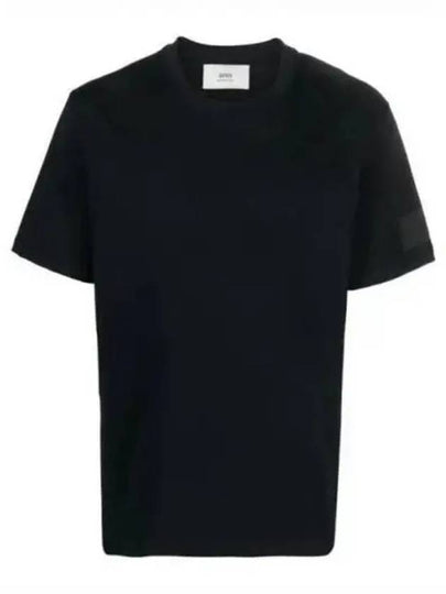 Patch Logo Round Neck Short Sleeved T-Shirt Black - AMI - BALAAN 2