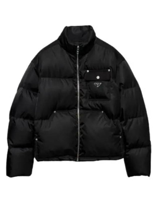 Triangle Logo Cropped Re-Nylon Down Padded Jacket Black - PRADA - BALAAN 2