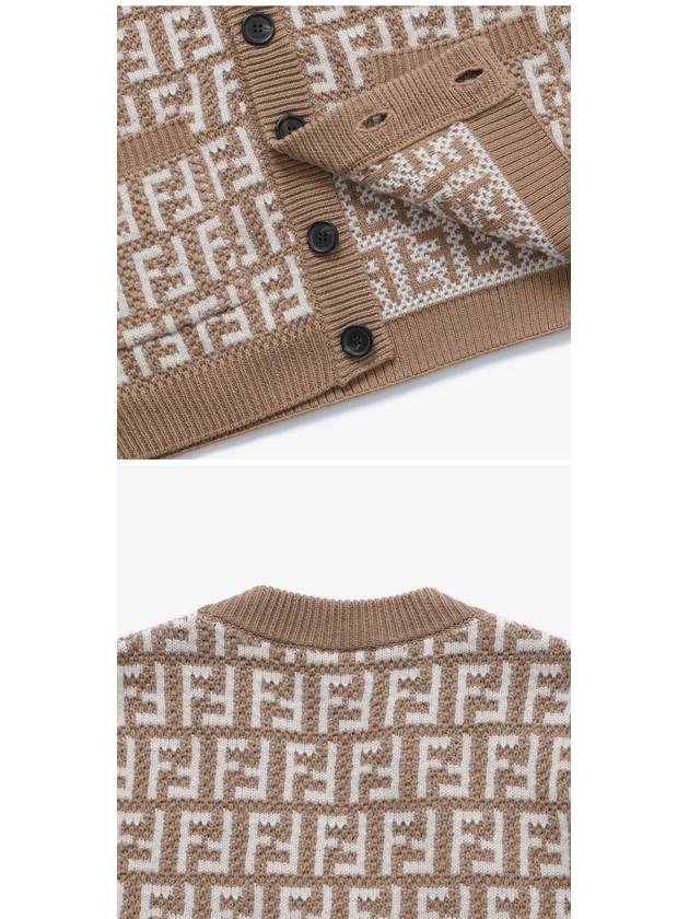 Kids FF Logo V-Neck Cardigan Brown - FENDI - BALAAN 4